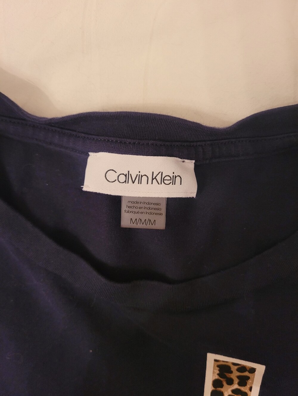 TWO Calvin Klein Navy & Olive Green Tee Dresses with Leopard Logo Detail - Picture 5 of 6
